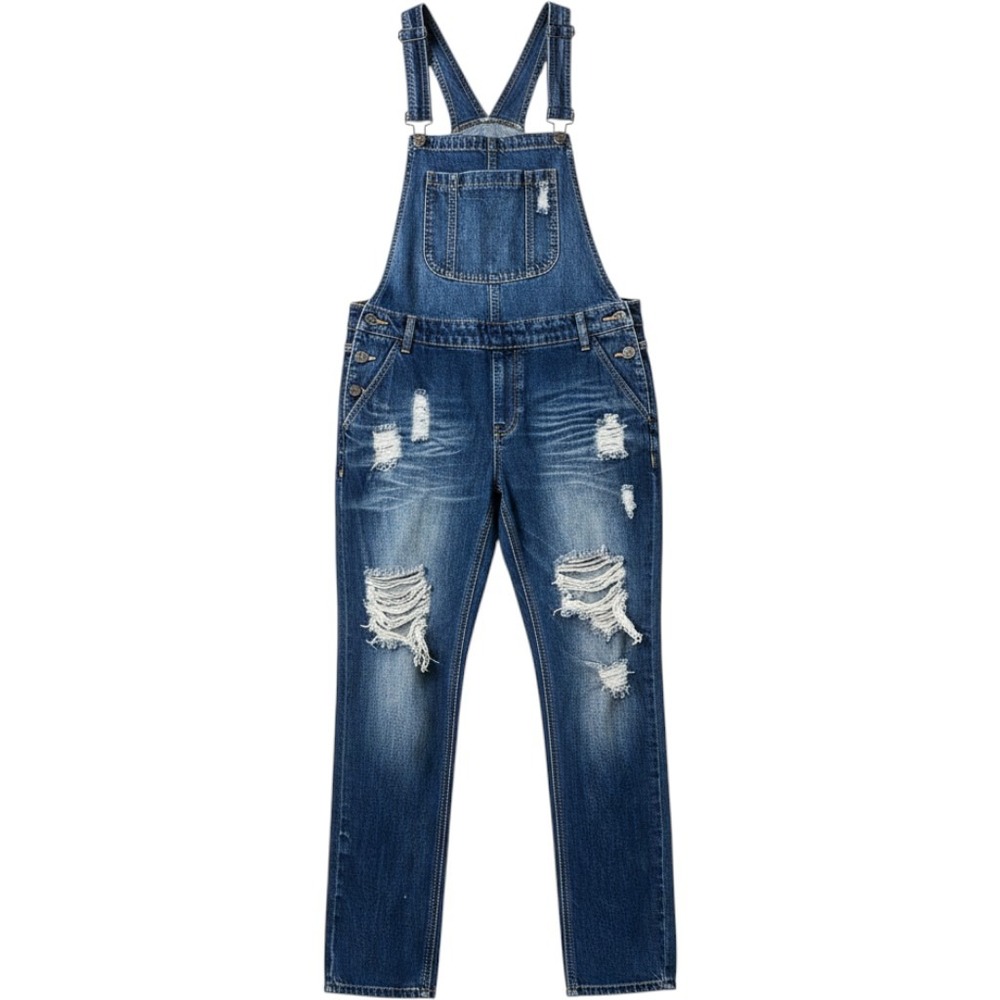 Denim Overalls SzL Distressed Thrashed Bibs Alt Y2k Grunge Machine Jeans NWT